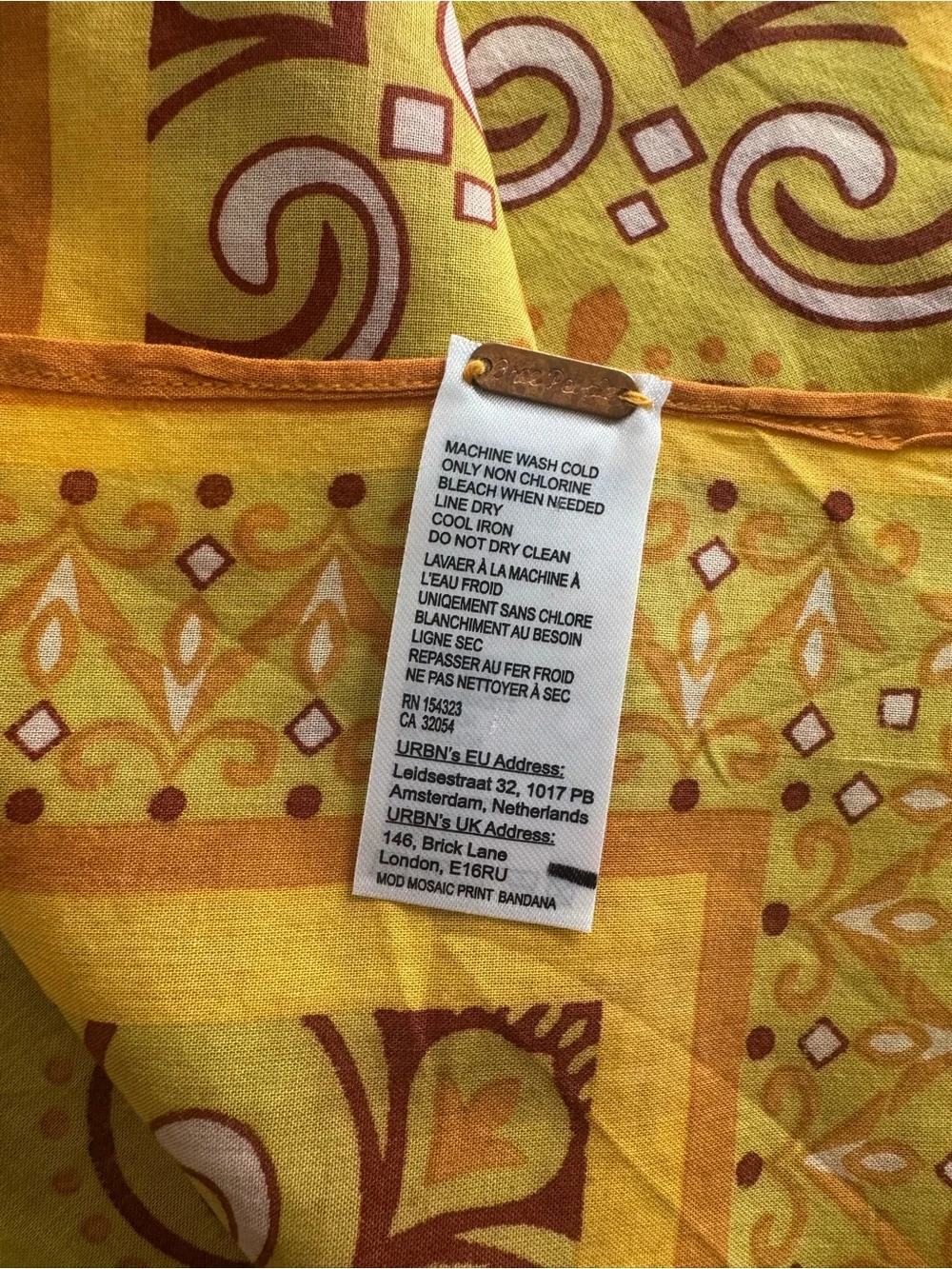Free People Mod Mosaic Print Bandana Scarf Yellow Orange Boho 28x28 NWOT